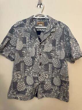 Blue Hawaii Pineapple Print Cotton Hawaiian Shirt Size L